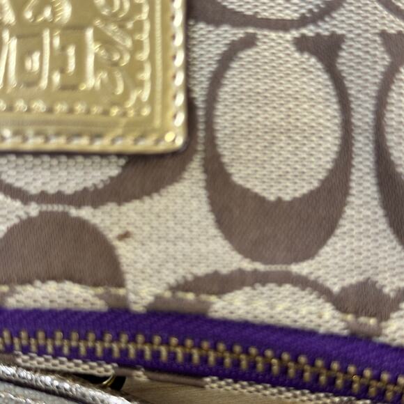 Coach Poppy C Tartan Applique Handbag Bag Charms Scarf Zipper Closure Sequin - Picture 10 of 14